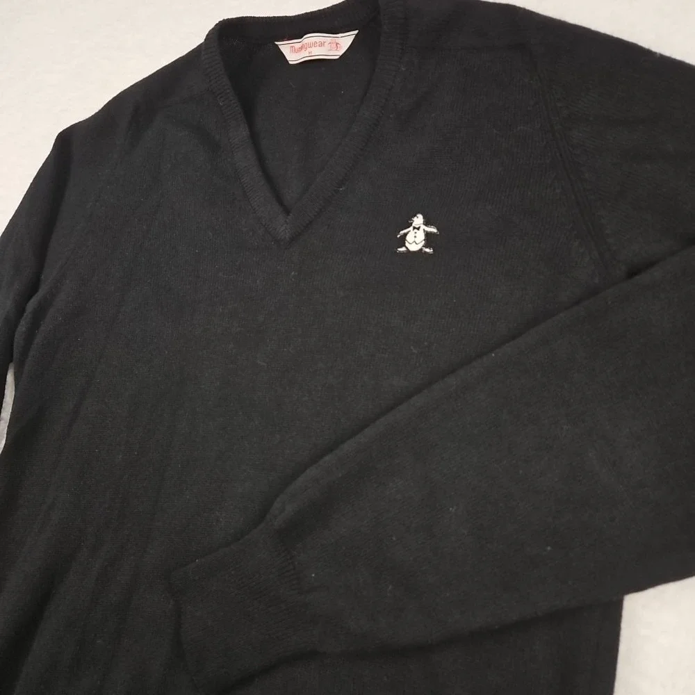Vintage Munsingwear‎ 90s Wool Blend Black V-Neck Jumper Men's Size M